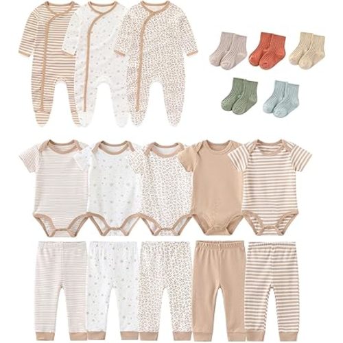 Baby Boy Girl 18 Pack Layette Set Cotton Infant Unisex Clothes and Accessories New born Essentials Clothing Sets