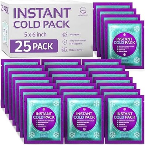25 Packs Instant Ice Cold Pack (6” x 5”) - Disposable Instant Ice Packs for Injuries | Cold Compress Ice Pack for Pain Relief, Swelling, First Aid & Outdoor Activities