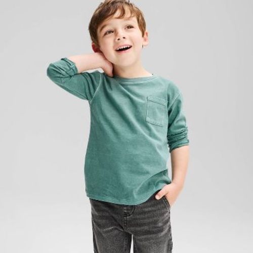 Toddler Boys' Relaxed Long Sleeve Pigment Dye T-Shirt - Cat & Jack™ Teal 2T