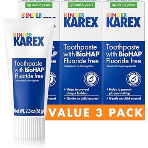 Kinder Karex Hydroxyapatite Kids Toddler Toothpaste I Fluoride Free I Clinically Tested I 2.3 oz (Pack of 3)