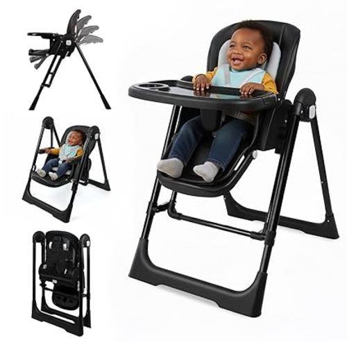 Foldable High Chairs for Babies and Toddlers Convert to Baby Rocker | Convertible with Reclining Seat & Leg Rest, 3-in-1 with Tool-Free Assembly