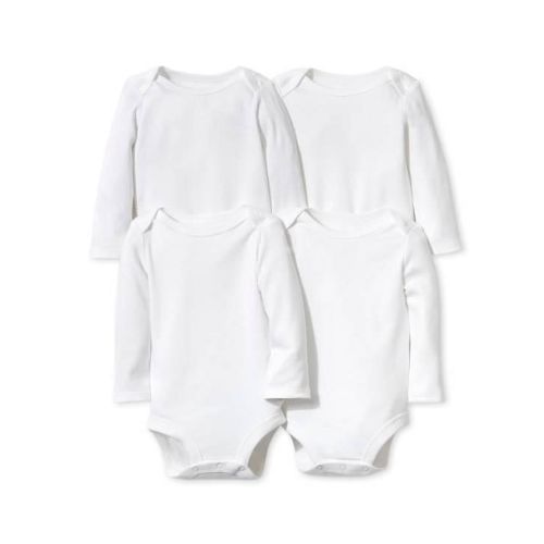 Little Star Organic Baby Boy or Girl Gender Neutral 4pk White Long Sleeve Bodysuits, Size Newborn-24 Months