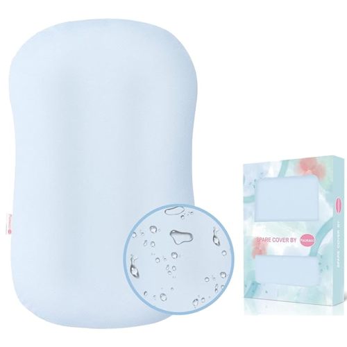 Pucmaoci Organic Waterproof Baby Lounger Covers | 100% Organic Cotton| Removable Cover with Waterproof Liner | Machine Washable and Dry (Cover only) (Blue)