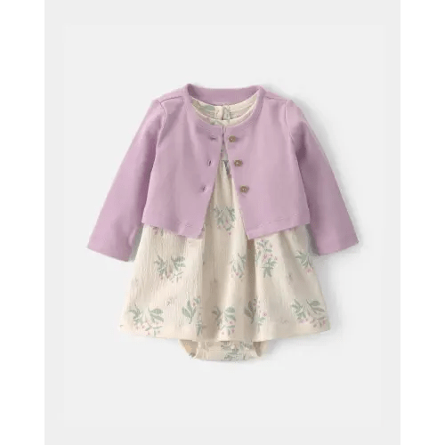 Baby Girl 2-Piece Floral Cardigan Dress Set - Purple