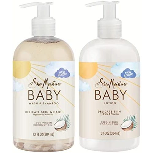 Shea Moisture Baby Essentials, 100% Virgin Coconut Oil Baby Wash & Shampoo 13 Fl Oz Bundled with Baby Lotion, 13 Fl Oz Gentle Hair & Skin Care for Baby