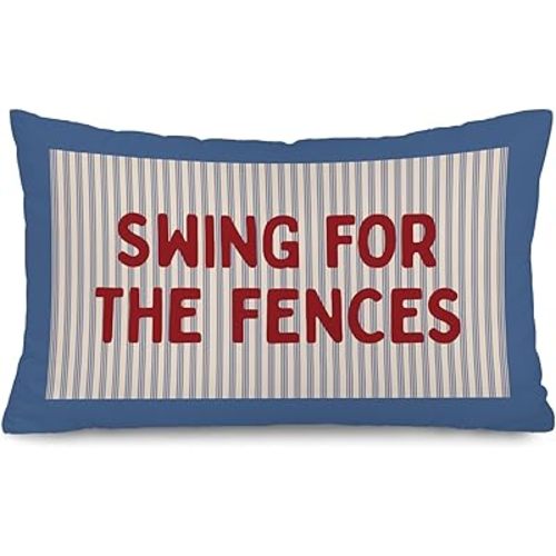 Motivational Swing for the Fences 12x20 Pillow Cover, Vintage Blue Striped Baseball Sports Decorative Throw Pillow Covers Pillowcases for Kids Toddler Boy Nursery Room Bedroom Playroom Decor