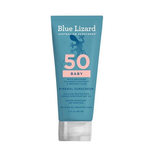Blue Lizard BABY Mineral Sunscreen with Zinc Oxide, SPF 50+, Water Resistant, UVA/UVB Protection with Smart Cap Technology - Fragrance Free, 5 oz. Tube