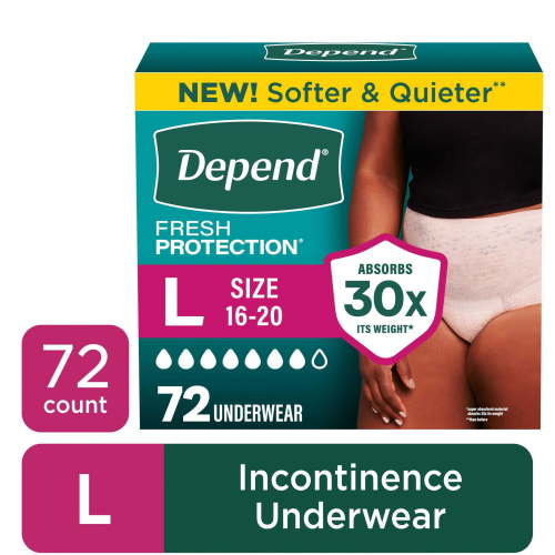 Depend Fresh Protection Incontinence Underwear for Women, Adult Diapers, L (72 Count) HSA/FSA Eligible