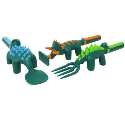 Constructive Eating Set of 3 Dino Eating Utensils for Kids and Toddlers