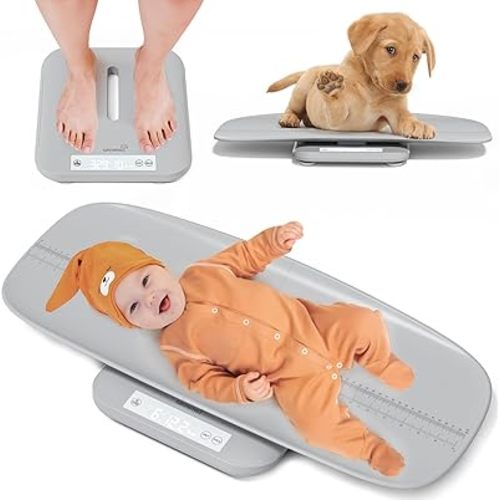 Multifunctional Baby & Pet Scale - Weigh Up to 330lbs, Digital with Hold Function, Height Measurement, 5 Units, LED Screen Grey