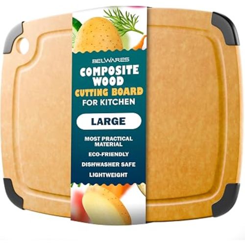 Dishwasher Safe Cutting Boards for Kitchen - Large 14.5" x 11.25" Composite Wood Chopping Board with Juice Groove, Non-Slip & Lightweight Eco-Friendly Design - Meal Prep Board for Meat, Veggies, Fruit