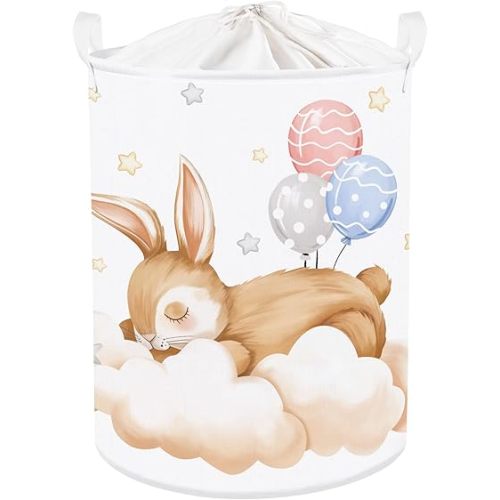 Clastyle Sleeping Animal Baby Laundry Hamper Kid Storage Basket Boys Girls Gift Toy Box Collapsible Clothes Organizer Nursery Bin for Bedroom,Rabbit,36 * 45 cm