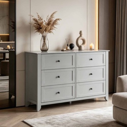 Modern 6 Drawer Dresser for Bedroom, 54" Wide Wooden Dressers with Large Storage,Handleless Chest of Drawers TV Stand for Living Room & Hallway
