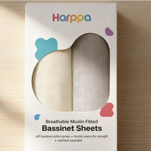 HARPPA Muslin Bassinet Sheets 2 Pack | Fitted Baby Sheets for Cuddly B