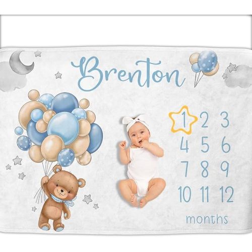 OLIVE OLIVIA Personalized Monthly Baby Milestone Blanket, Baby Months Blanket, Perfect Custom Newborn Gifts,30"x40"