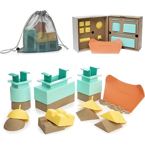 Sand Pal Beach Toys for Kids - 9 Pieces Travel-Friendly Snow Toys for Kids Ages 3-12 - Outdoor & Indoor Play Sandbox Toys Set - Sand/Snow Castle Building Molds & Tools Kit for Adults with Mesh Bag