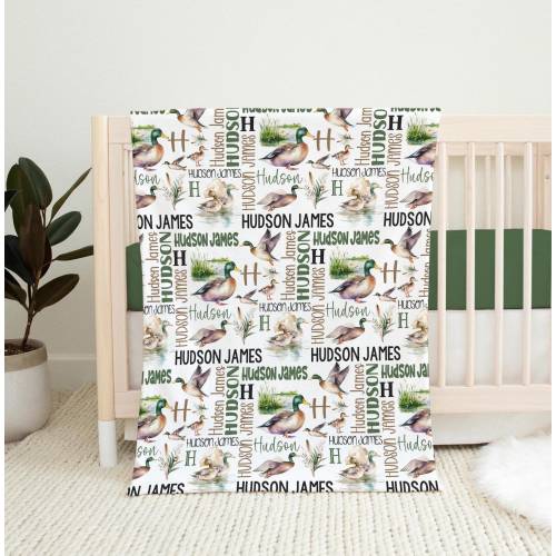 MALLARD DUCK BABY Blanket, Baby Boy Duck Blanket, Personalized Baby Name Blanket, Mallard Duck Baby Gift, Infant Boy Blanket Duck Nursery