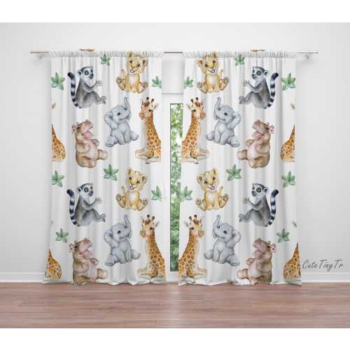 Watercolor Safari Animals Nursery Curtains: Baby Boy Room Decor