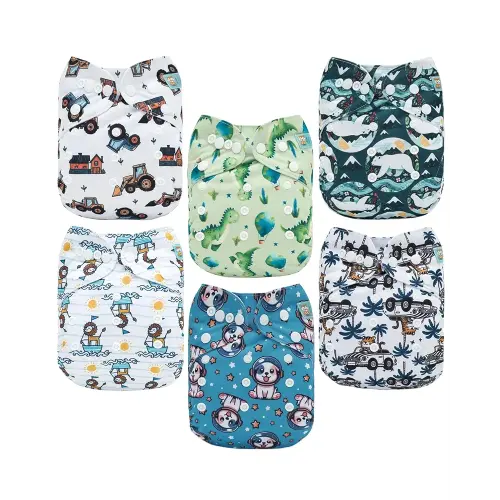 ALVABABY Baby Cloth Diaper 6 Pack with 12 Inserts One Size Cloth Diaper Covers Adjustable Washable Reusable for Baby Girls and Boys