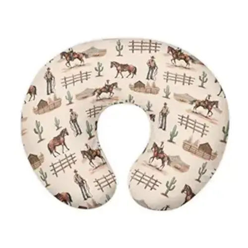 Cow Boy Nursing Pillow Cover for Baby Boys Breastfeeding Pillow Slipcover with Hidden Zipper Nursing Pillow Case for Newborn Girls Horse Breast Feeding Pillowcases Stain Resistant Beige