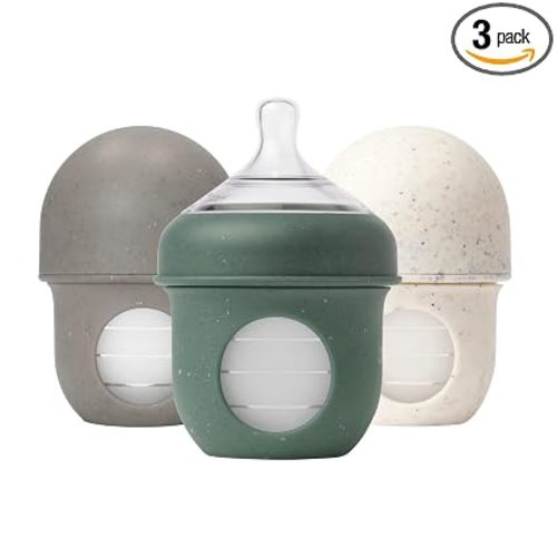 Boon Nursh Bottles - Silicone Baby Bottles Help Ease Colic Symptoms - Formula and Breast Milk Only Touch Food-Grade Silicone - Slow Flow - Speckle Green - 4 Ounce