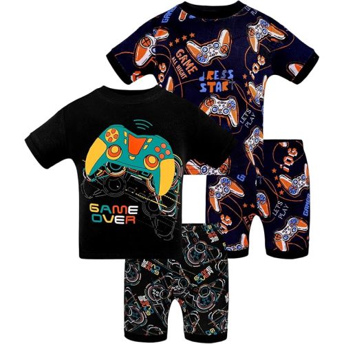 DAUGHTER QUEEN Boys Summer Pajamas Set 4 Pieces 100% Cotton Sleepwear Size 18 Months-12 Years