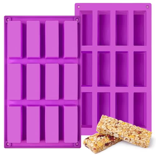 12-Cavity Silicone Granola Bar Molds, 2 Pcs Candy Bar Molds Rectangle Protein Bar Mold for Baking Chocolate Bar, Cereal Bar, Cheesecake, Brownies