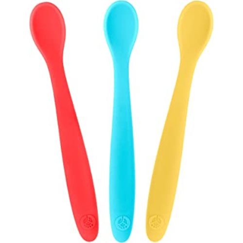 WeeSprout Silicone Baby Spoons - First Stage Infant Feeding Utensils With Soft-Tip, Bendable Kitchenware for Parent & Self-Feeding, Ultra-Durable, Dishwasher Safe, Travel Case, Set of 3