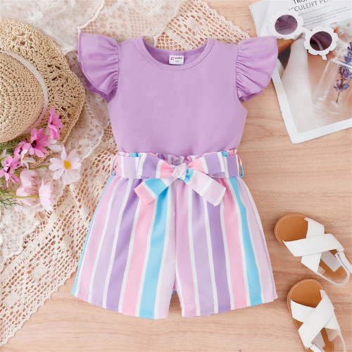 PatPat, Toddler Girls Outfits, 2T, Light Purple, 2pcs Summer Clothing Set for Girl