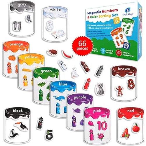 66 PCS Magnetic Color Sorting Set, Magnetic Numbers & Colors Sorting Toys for Toddlers, Numbers Color Sorting Magnets for Fridge and Whiteboard, Recognition Sorting Set - Simply Magic