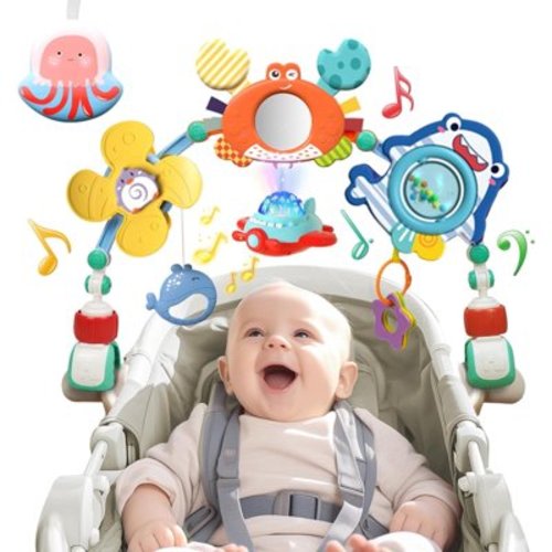 Ludolm Musical Baby Stroller Arch Toys, Travel Car Seat Toys, Baby Play Arch Crib Accessory Toys, Mobile for Bassinet, Pram Activity Arch Bar Toys for Babies Infants