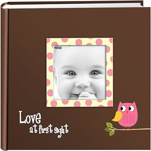 Pioneer Photo Albums EV-246FB/O 200-Pocket Baby Owl Printed Designer Frame Cover Photo Album, Pink, 4 x 6 Inch