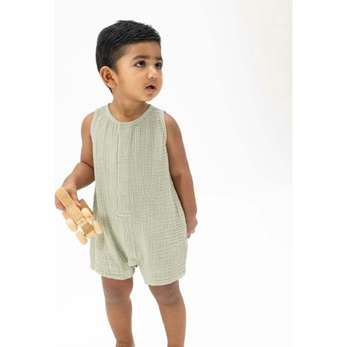Solid Muslin Desert Green - Sleeveless Shortie Romper
