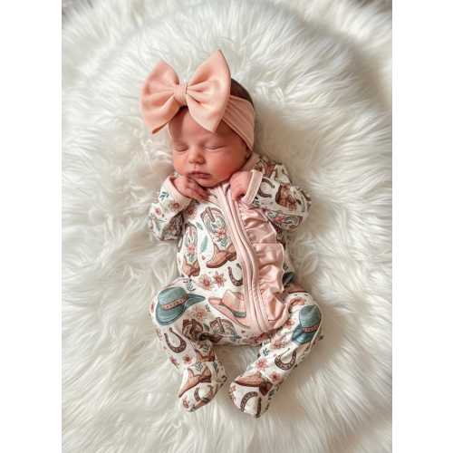 BEST SELLER Western Outfit for Baby Girl Sleeper with Zipper Convertible Hands & Feet Cowboy Print Baby Double Zipper Romper Footed Pajamas