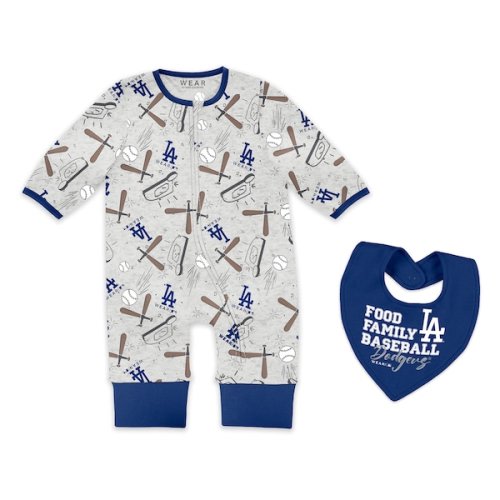 Los Angeles Dodgers WEAR by Erin Andrews Newborn & Infant Sleep and Play Full-Zip Sleeper & Bib Set - Heather Gray