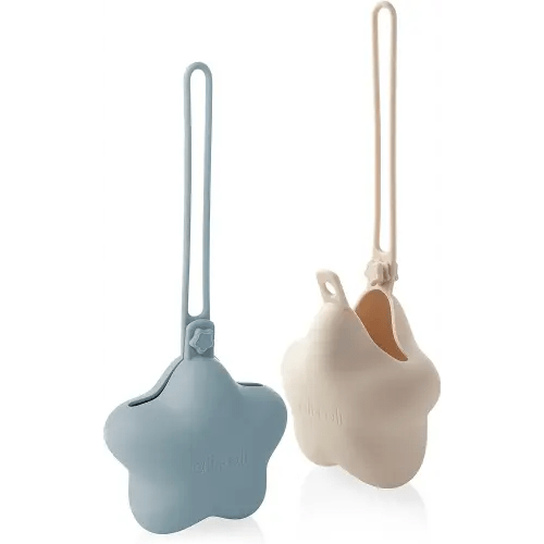 Ali+Oli BPA-Free Silicone Pacifier Holder Case (2-pk) Diaper Bag Accessory Newborn Travel Baby Pacifier Pouch (Mist-Sand)