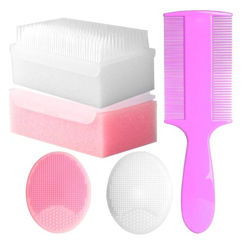 Cradle Cap Brush for Babies, Set of 5 Baby Bath Essentials with Bath Sponge Silicone Scrubber Long Handle Comb for Newborns Toddlers Boys Girls (Pink)