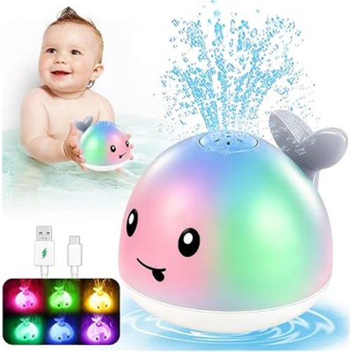 Toddla Whale Bath Toy Sprinkler - 1 2 3 Year Boys Girls Gifts | Christmas Stocking Stuffers for Toddlers | Light Up Bath Toys for Kids Ages 1-3 | Toddler Bathtub Pool Water Table Toys 6-12-18 Months