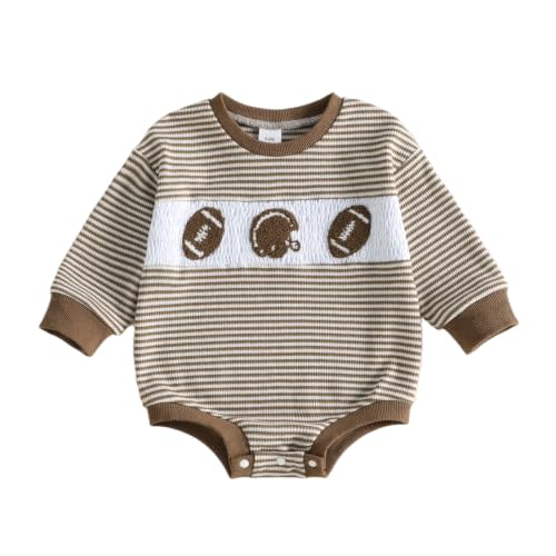 GOOCHEER Fall Baby Boy Clothes Football Duck Hunting Long Sleeve Romper | Newborn Boy Jumpsuit, Football/Duck Embroidery, Smocked, Striped, Crewneck, Fall Winter Baby Boy Clothes, game day