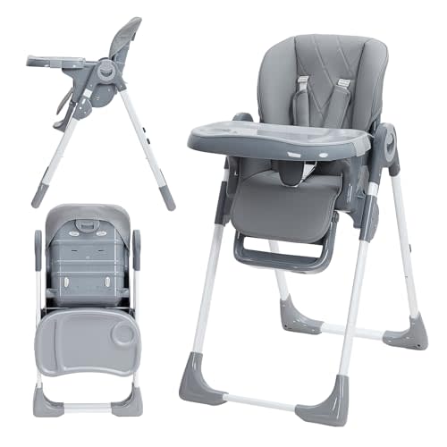 Adjustable & Foldable Baby High Chair with Reclining Seat – Removable Easy-Clean Tray for Infant & Toddler Feeding, Highchair for Babies and Toddlers, Dark Grey