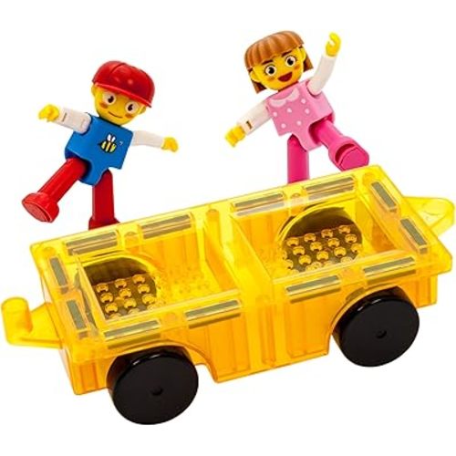 PicassoTiles Magnetic Car Play Set with Action Figures for Kids 3+ - STEM Building Block Vehicle Toy