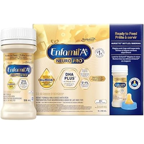 Enfamil A+ NeuroPro, Baby Formula, Ready to Feed Nursettes, with Brain Building DHA and 2'FL for Immune Support, 0-12 Months, 6 x 59mL
