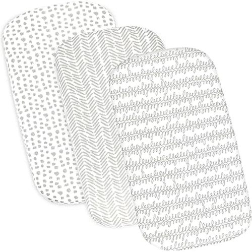 3-Pack Organic Fitted Bassinet Sheets, Compatible with Halo, Snoo, Graco, Dream On Me, Delta, and Other Standard Size Bassinets - Fits Oval, Hourglass, & Rectangle Shapes (Size 32 x 16 x 4 Inches)