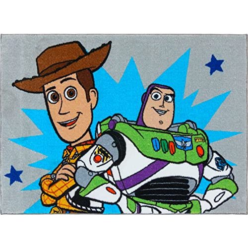 Gertmenian Disney Pixar Toy Story Indoor Area Rug - 3x5 Small, Non-Slip, Ideal for Children in Bedroom, Game Room, Classroom, Nursery or Play Area - Woody/Buzz Lightyear, Gray/Blue, 19850
