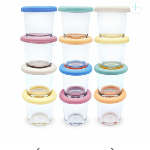 4oz Glass Baby Food Storage Jars | Food Grade Silicone Lids | Set of 12 | Neutral Colors