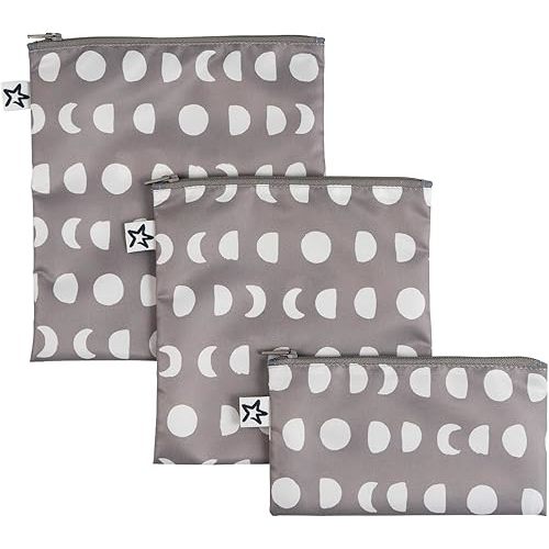 Tiny Twinkle Reusable Snack Bags for Kids – 3 Pack Snack Pouches & Sandwich Bag for Toddlers – Machine Washable, Mess-Proof for Lunch & Travel (Luna)