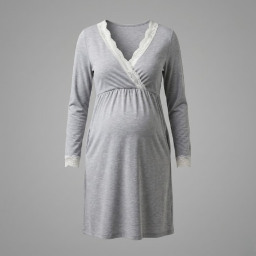 Maternity Nightgown Dress - Wrap Front with Side Pockets - Nursing Pregnancy Wear – By Kate Olivia