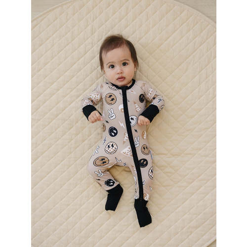 LUCKY PANDA KIDS Bamboo Zip Romper | Latte Rad Vibes - 0-3M
