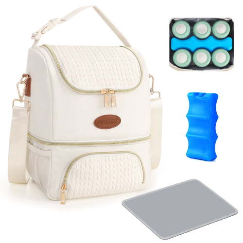 Breastmilk Cooler Bag with Ice Pack Fits 6 Baby Bottles Up to 9 Ounce, Insulated Baby Bottle Tote Bags, Double Layer Waterproof Leak-Proof with Shoulder Strap for Nursing &Working Mom