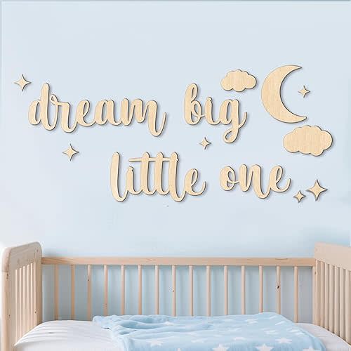 Nursery Wall Decor Dream Big Little One Wooden Sign, Boho Moon Stars Decor for Babyroom, Farmhouse Nursery Sign for Boys Girls Bedroom Home Living Playroom